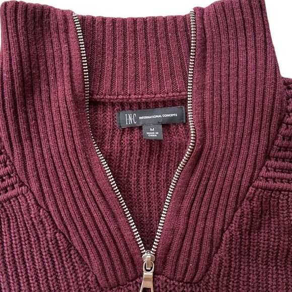 🐿️ Inc International Concepts Men's Matthew Quarter-Zip Burgundy Sweater Medium - Picture 4 of 5